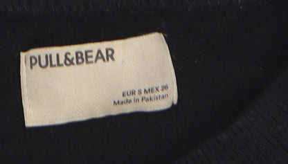 Pull&Bear Men's Black S Crew Neck Pullover Sweatshirt with Quote