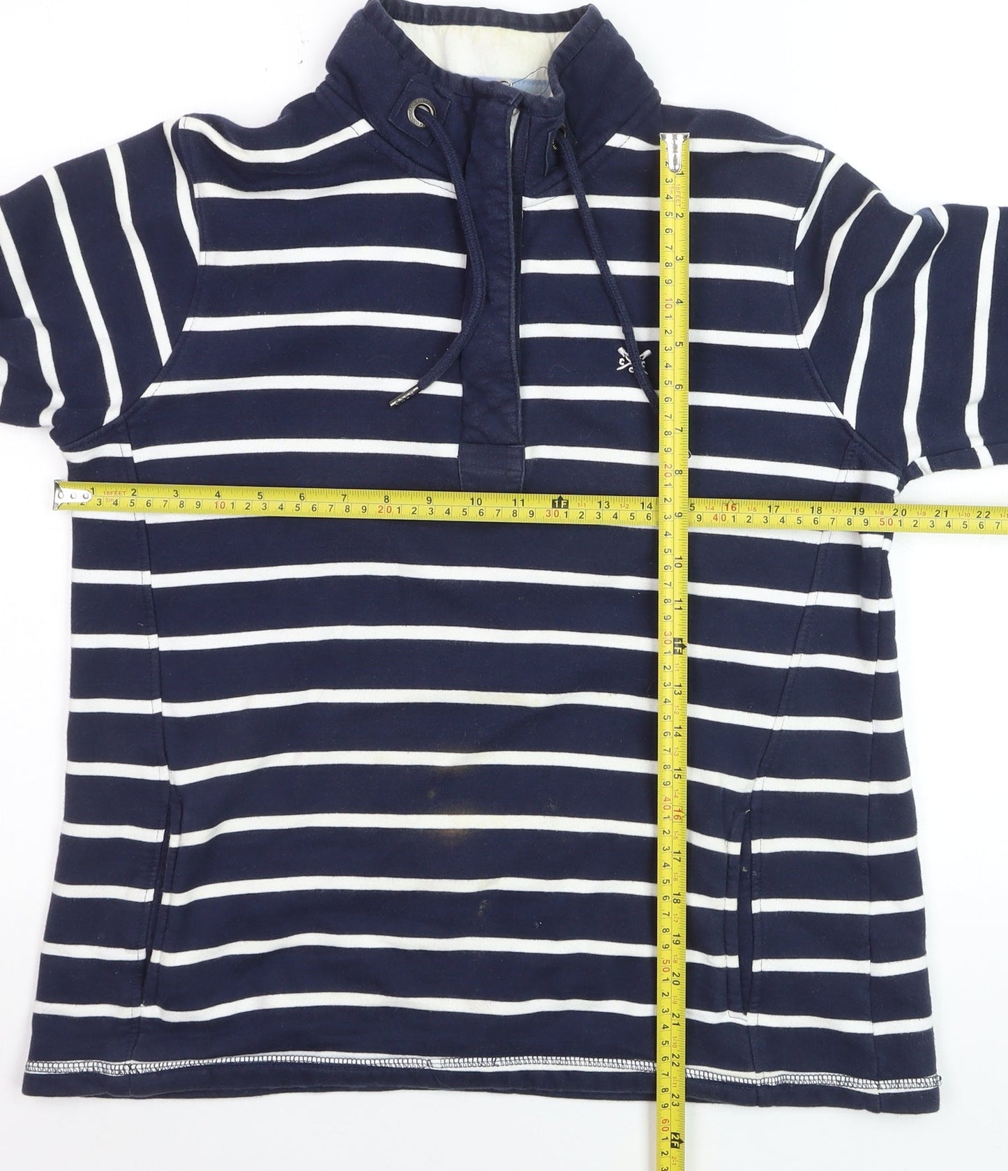 Crew Clothing Company Women's Navy Stripe Cotton Henley Sweatshirt Size 10