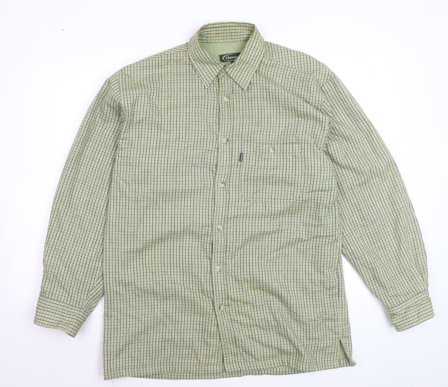Champion Men's Green Check Flannel Button-Up Shirt M Regular Fit