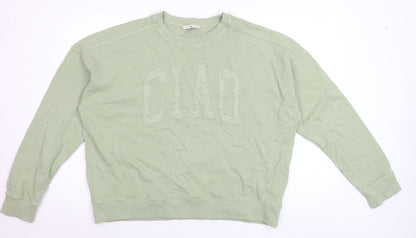 Tu Women’s Green Cotton Pullover Sweatshirt Medium ‘CIAO’ Embroidered
