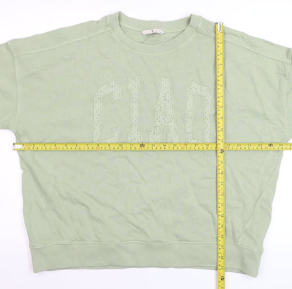 Tu Women’s Green Cotton Pullover Sweatshirt Medium ‘CIAO’ Embroidered