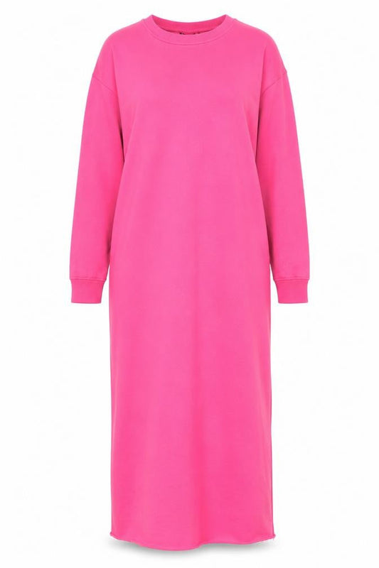 Front view of ASOS DESIGN women’s pink long sleeve midi t-shirt dress, size UK 10