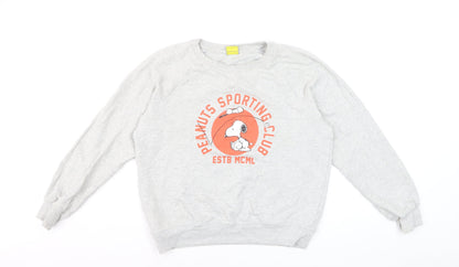 Marks and Spencer Peanuts Grey Marl Women’s Sweatshirt Size 10 Snoopy Graphic Classic Crew Neck