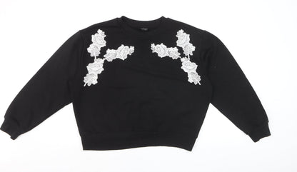 Topshop Petite Black Floral Embroidered Pullover Jumper UK 8