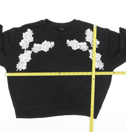 Topshop Petite Black Floral Embroidered Pullover Jumper UK 8
