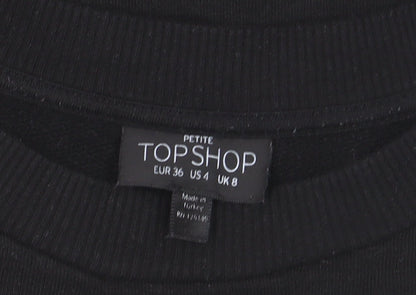 Topshop Petite Black Floral Embroidered Pullover Jumper UK 8
