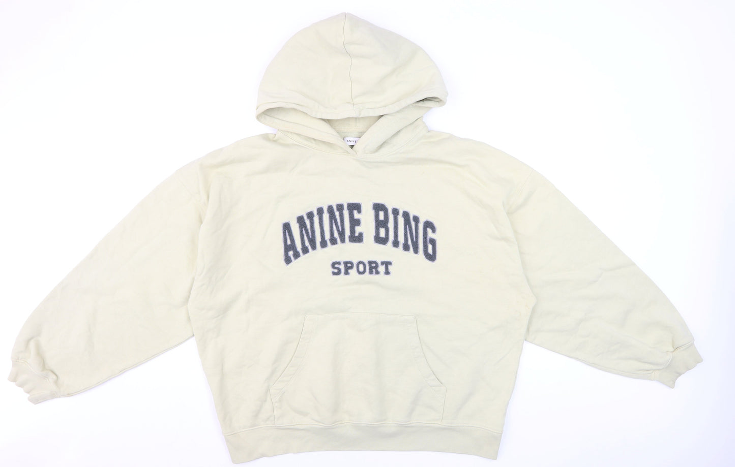 Anine Bing Men's Beige Sport Pullover Hoodie L Logo Fleece