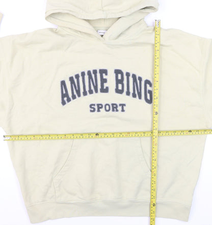 Anine Bing Men's Beige Sport Pullover Hoodie L Logo Fleece