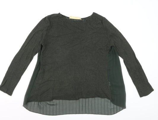 Zara Women Green Pleated Back Knit Pullover Jumper Size 8