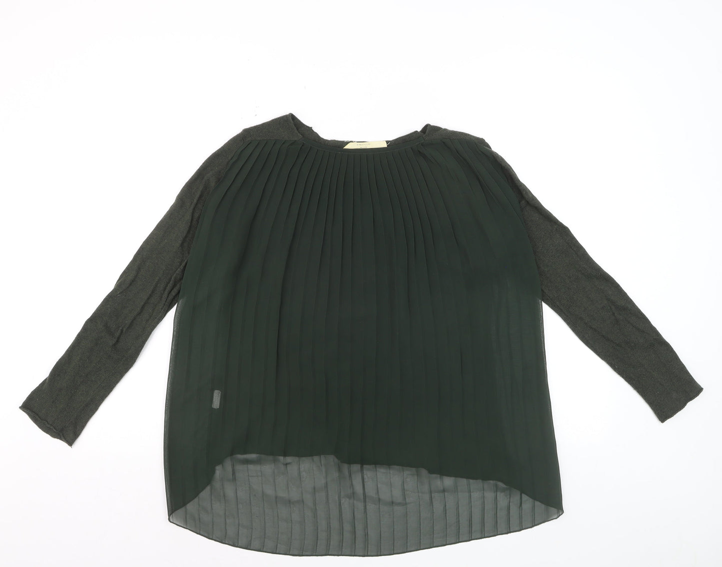 Zara Women Green Pleated Back Knit Pullover Jumper Size 8