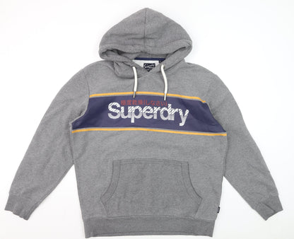 Superdry Men’s Grey 2XL Pullover Hoodie Graphic Fleece Sweatshirt