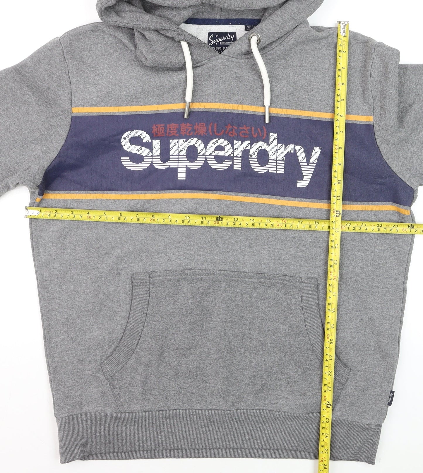 Superdry Men’s Grey 2XL Pullover Hoodie Graphic Fleece Sweatshirt