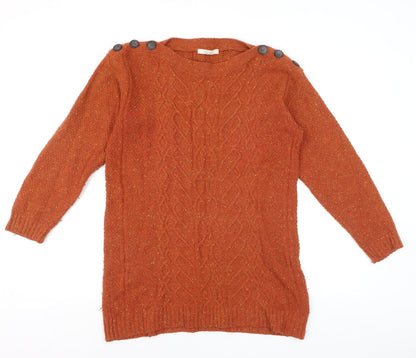 White Stuff Womens Orange Cable-Knit Wool Jumper Size 12