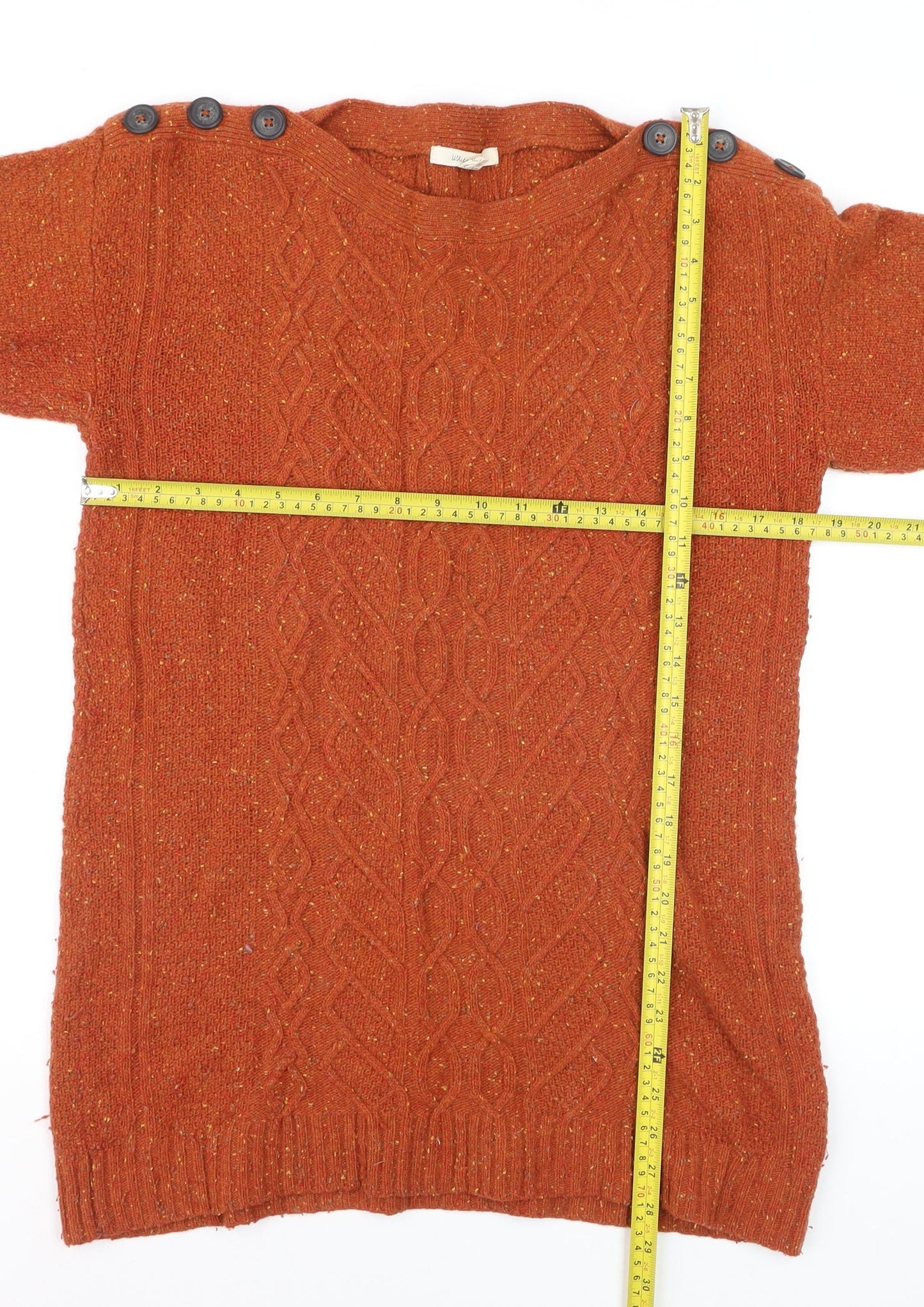 White Stuff Womens Orange Cable-Knit Wool Jumper Size 12