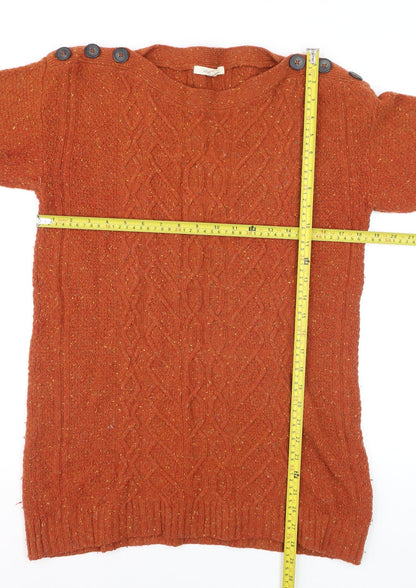 White Stuff Womens Orange Cable-Knit Wool Jumper Size 12