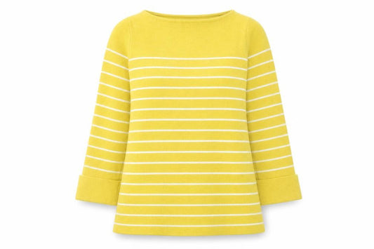 Tahari Women's Yellow Striped Boat Neck Pullover Jumper Size S