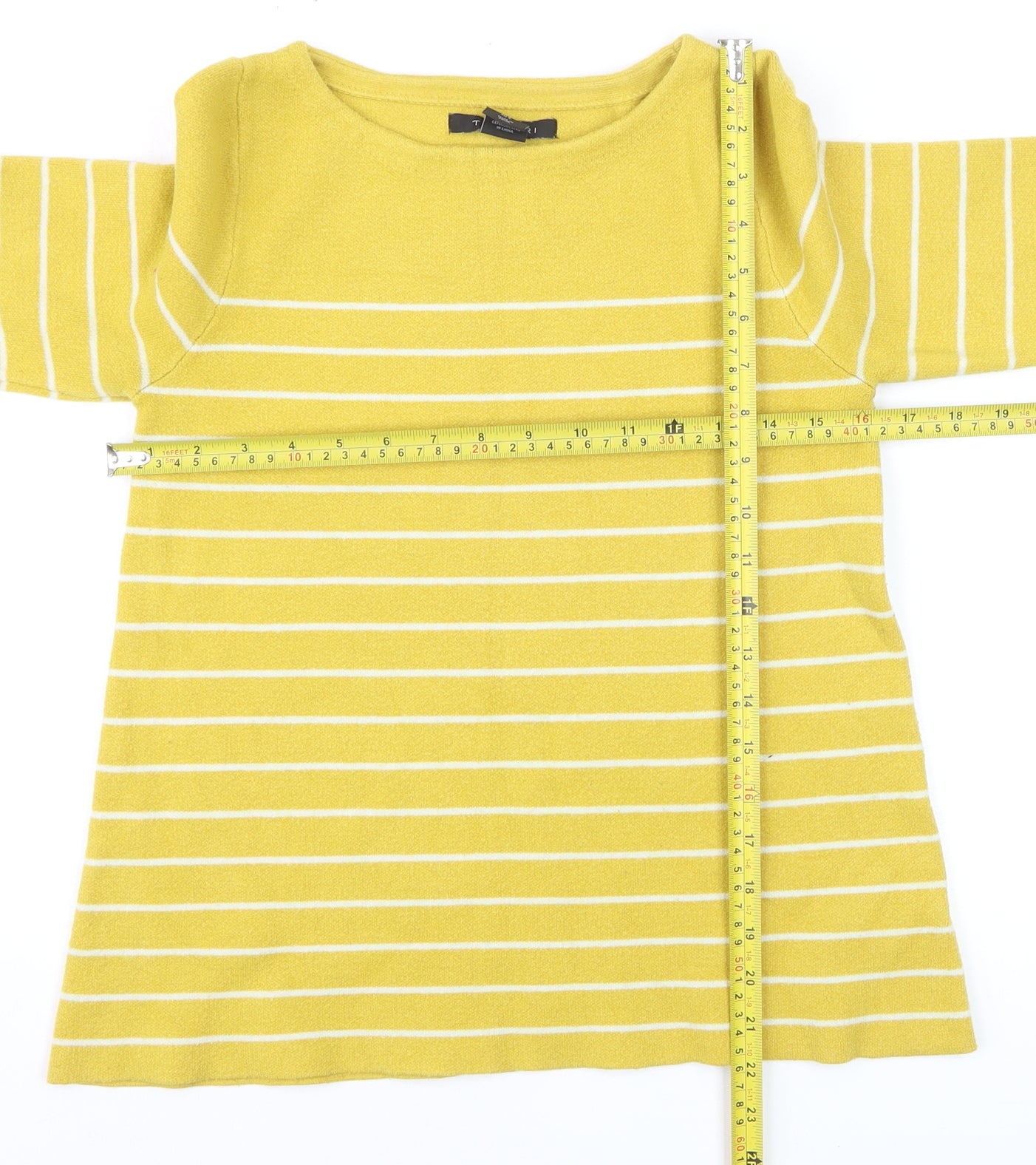 Tahari Women's Yellow Striped Boat Neck Pullover Jumper Size S