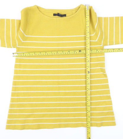 Tahari Women's Yellow Striped Boat Neck Pullover Jumper Size S
