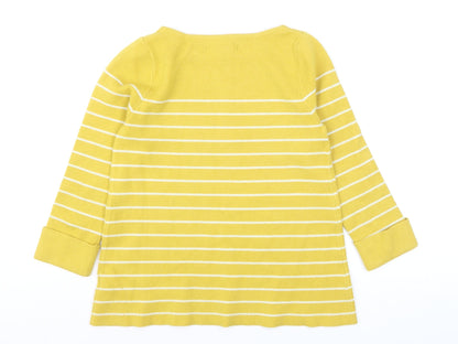 Tahari Women's Yellow Striped Boat Neck Pullover Jumper Size S