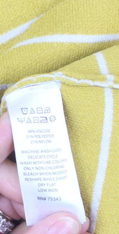 Tahari Women's Yellow Striped Boat Neck Pullover Jumper Size S