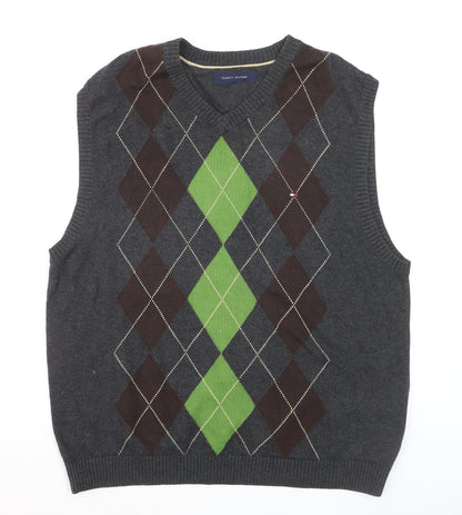 Tommy Hilfiger Men's Grey Argyle Cotton Knit Sleeveless Vest L