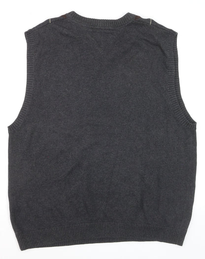 Tommy Hilfiger Men's Grey Argyle Cotton Knit Sleeveless Vest L