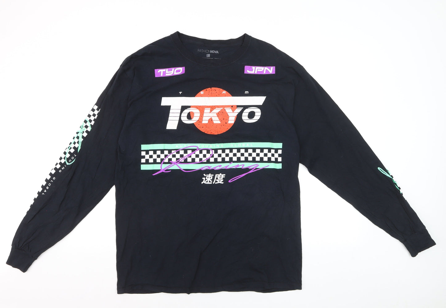 Fashion Nova Men's Black Tokyo Racing Long Sleeve Graphic Shirt Size L