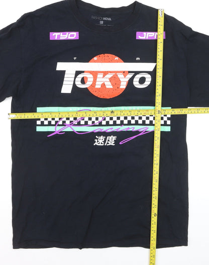 Fashion Nova Men's Black Tokyo Racing Long Sleeve Graphic Shirt Size L