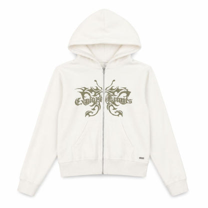 Pull & Bear Girls White Full Zip Graphic Hoodie XS