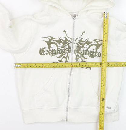 Pull & Bear Girls White Full Zip Graphic Hoodie XS
