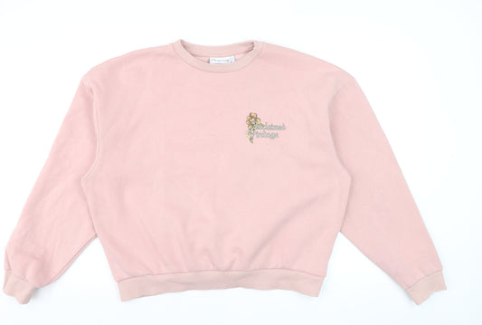 Reclaimed Vintage Women Pink Embroidered Floral Pullover Sweatshirt M