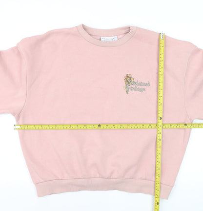 Reclaimed Vintage Women Pink Embroidered Floral Pullover Sweatshirt M