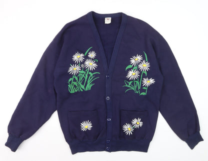 Red Eagle Womens Blue Floral V-Neck Cardigan One Size