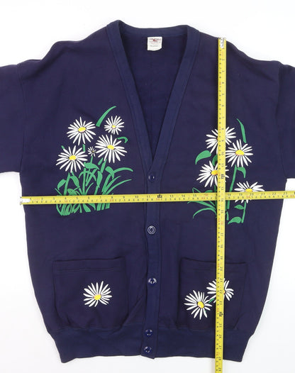 Red Eagle Womens Blue Floral V-Neck Cardigan One Size