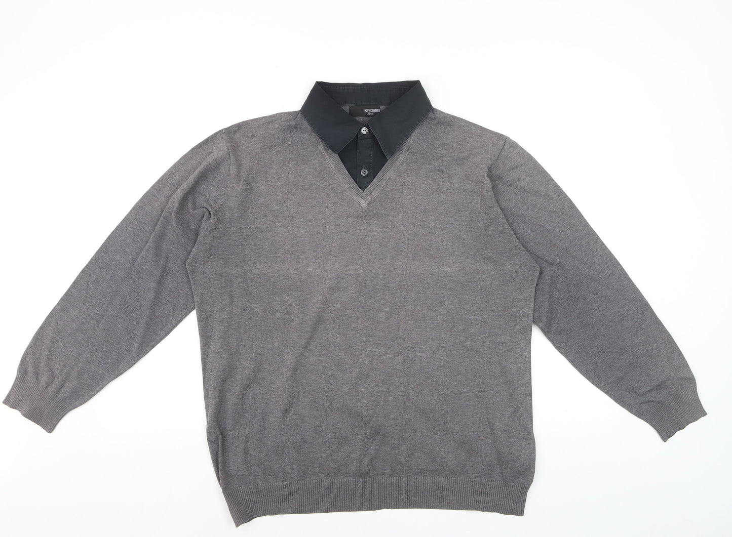 Next Men’s Grey V-Neck Pullover Jumper Large Cotton Blend
