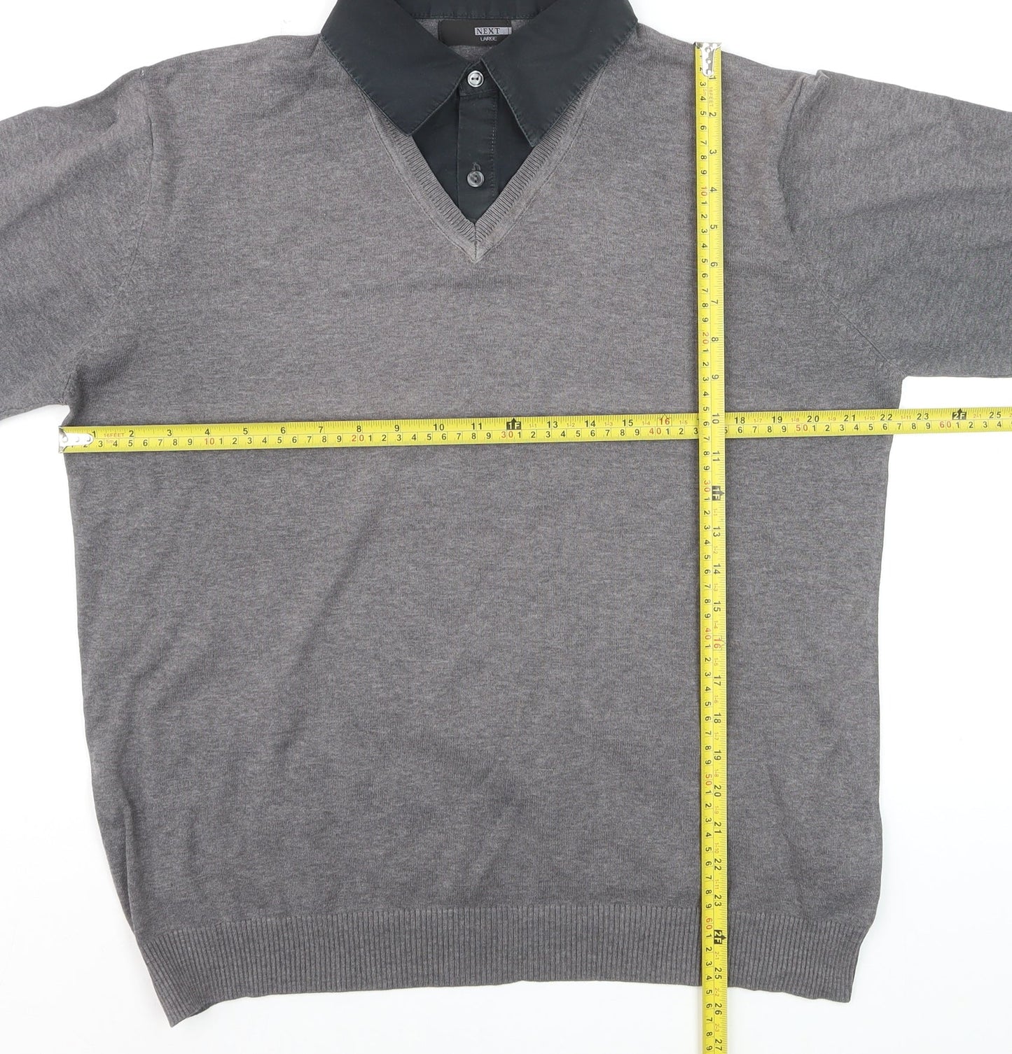 Next Men’s Grey V-Neck Pullover Jumper Large Cotton Blend