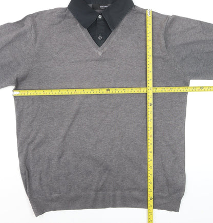Next Men’s Grey V-Neck Pullover Jumper Large Cotton Blend