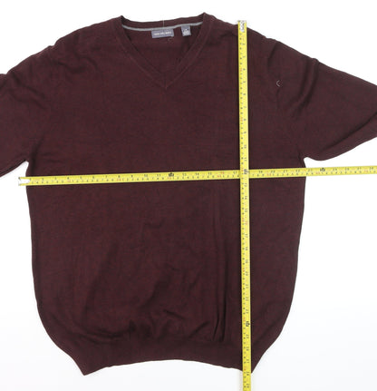 Van Heusen Men's Brown V-Neck Cotton Blend Jumper Size L