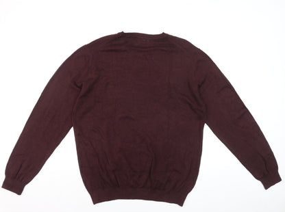 Van Heusen Men's Brown V-Neck Cotton Blend Jumper Size L