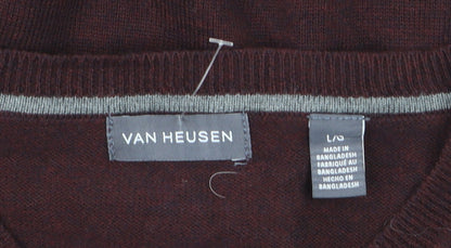 Van Heusen Men's Brown V-Neck Cotton Blend Jumper Size L