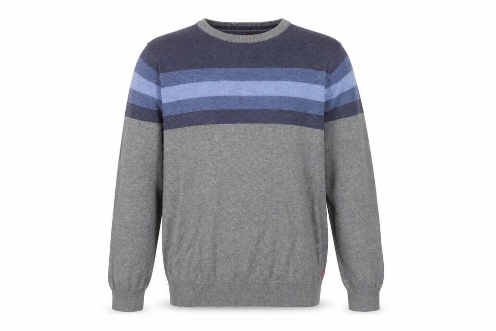 IZOD Men's Grey Cotton Striped Crew Neck Pullover Jumper Size M