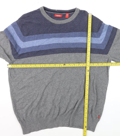IZOD Men's Grey Cotton Striped Crew Neck Pullover Jumper Size M
