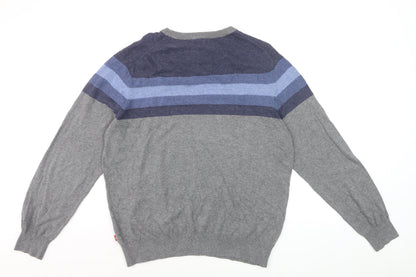 IZOD Men's Grey Cotton Striped Crew Neck Pullover Jumper Size M