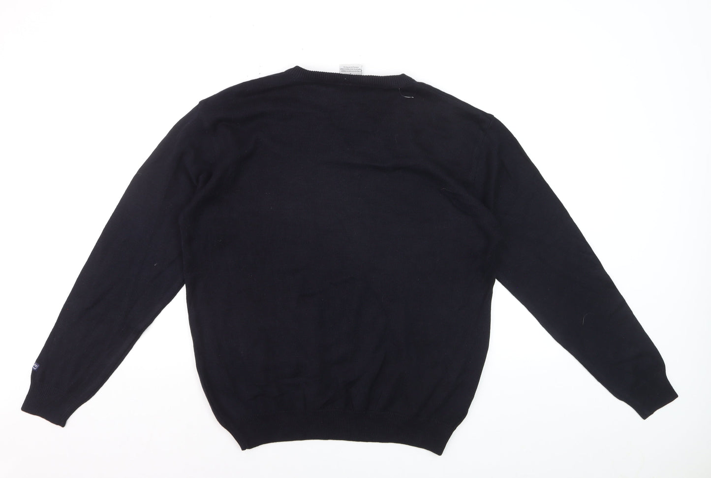 Maison Piacente Men's Blue Argyle V-Neck Cotton Knit Jumper M