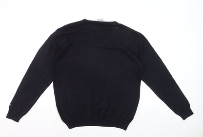 Maison Piacente Men's Blue Argyle V-Neck Cotton Knit Jumper M