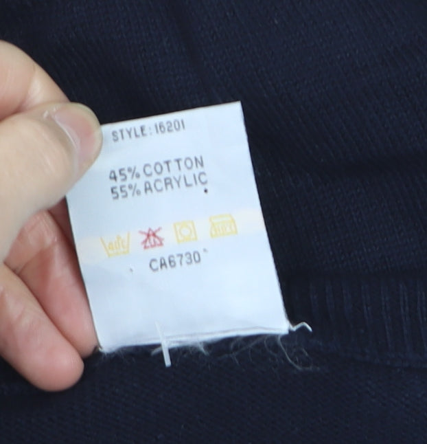 Maison Piacente Men's Blue Argyle V-Neck Cotton Knit Jumper M