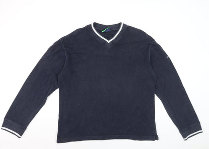 Atlantic Golf Men's Blue V-Neck Cotton Jumper Size L Classic Knit