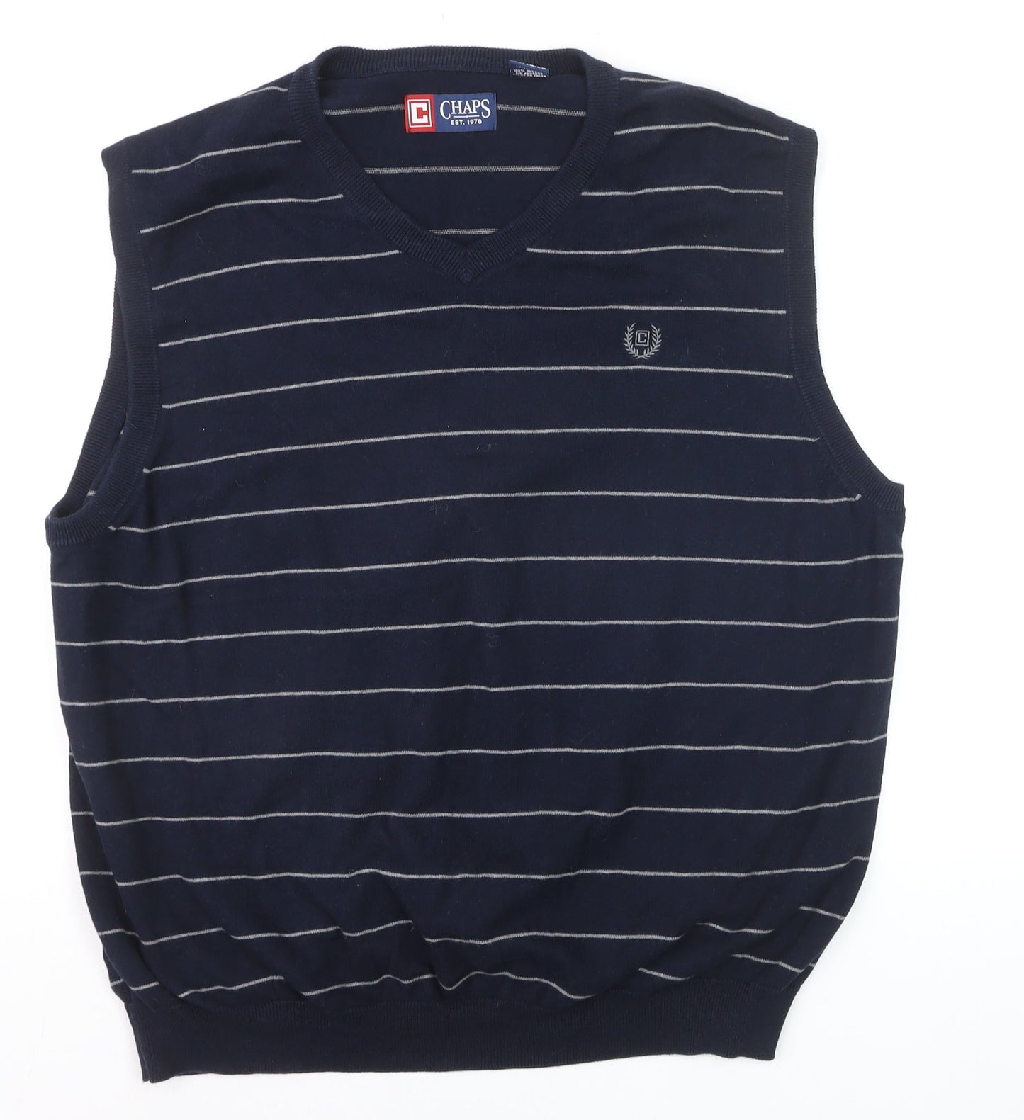 Chaps Men's Blue Striped Cotton V-Neck Sleeveless Vest XL
