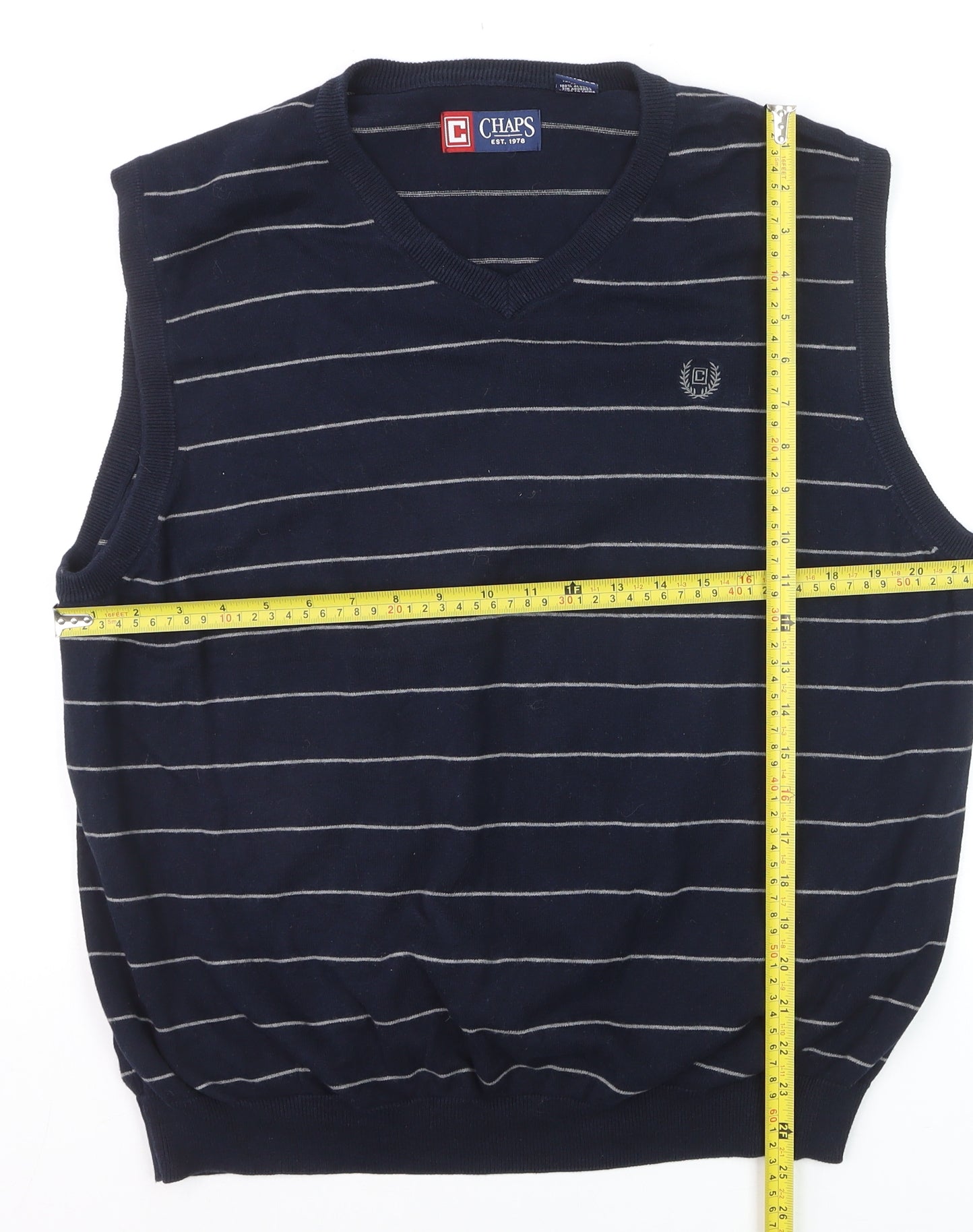 Chaps Men's Blue Striped Cotton V-Neck Sleeveless Vest XL