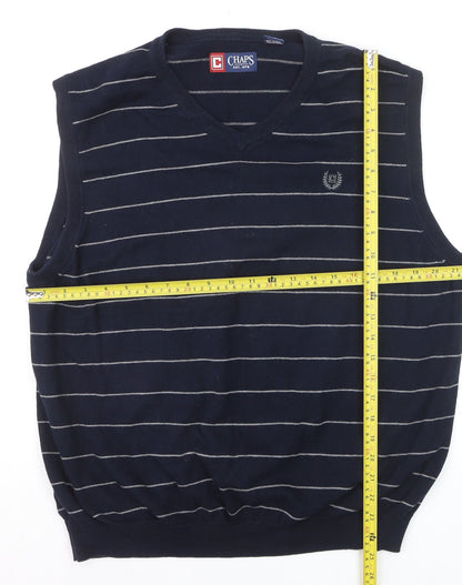 Chaps Men's Blue Striped Cotton V-Neck Sleeveless Vest XL